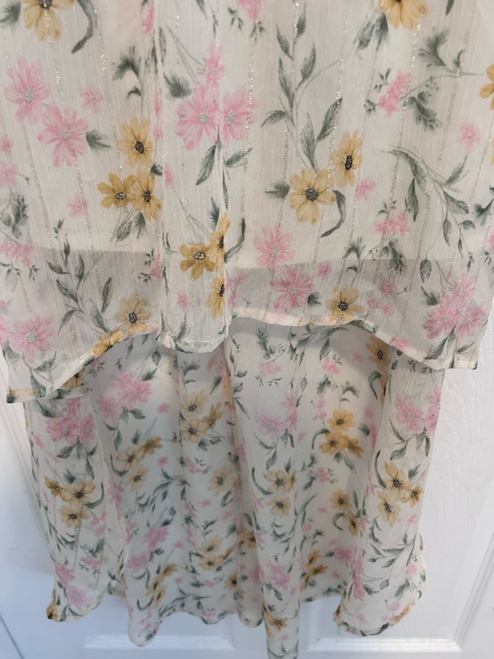 Lily Rose Cream Floral Smocked High-Low Dress Pink Yellow Blossoms Fairy Size S - Picture 5 of 8